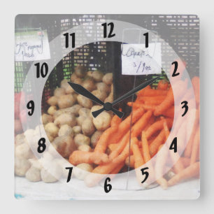 Carrots, Potatoes and Honey Square Wall Clock