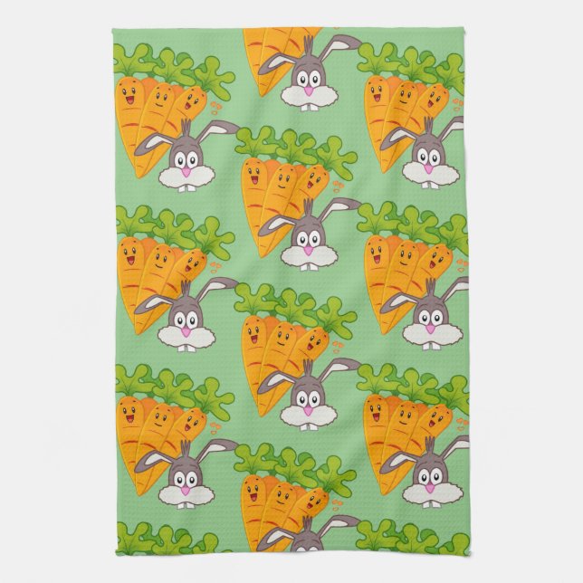 Carrots Rabbit  Kitchen Hand Towel (Vertical)