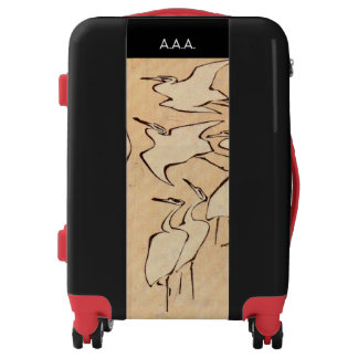 Carry On, BLACK SUITCASE WITH CRANES AND MONOGRAM