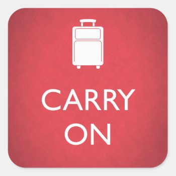 Carry On - Luggage - Funny Red Square Sticker by BastardCard at Zazzle