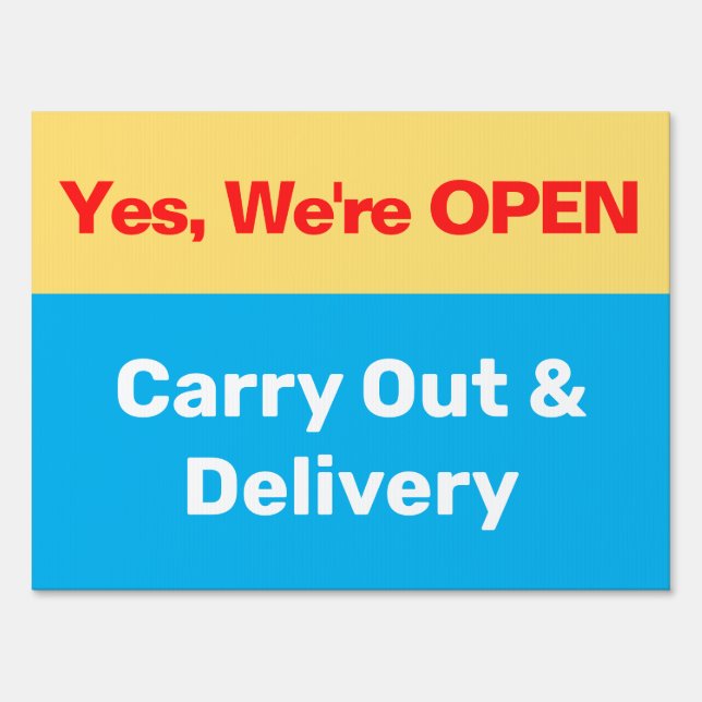Carry Out Delivery  Open for Business Sign (Front)