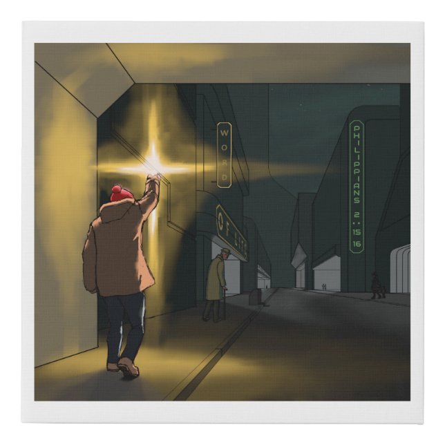 Carry The Light Into The Darkness Christian Art Faux Canvas Print (Front)