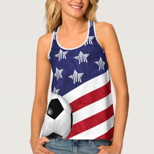 carrying a soccer ball red white blue USA womens Tank Top
