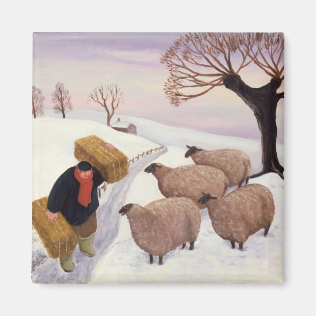 Carrying Hay to the Sheep in Winter Magnet (Front)