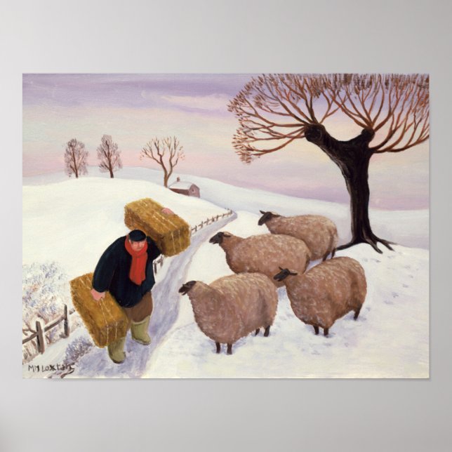Carrying Hay to the Sheep in Winter Poster (Front)