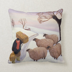 Carrying Hay to the Sheep in Winter Throw Pillow