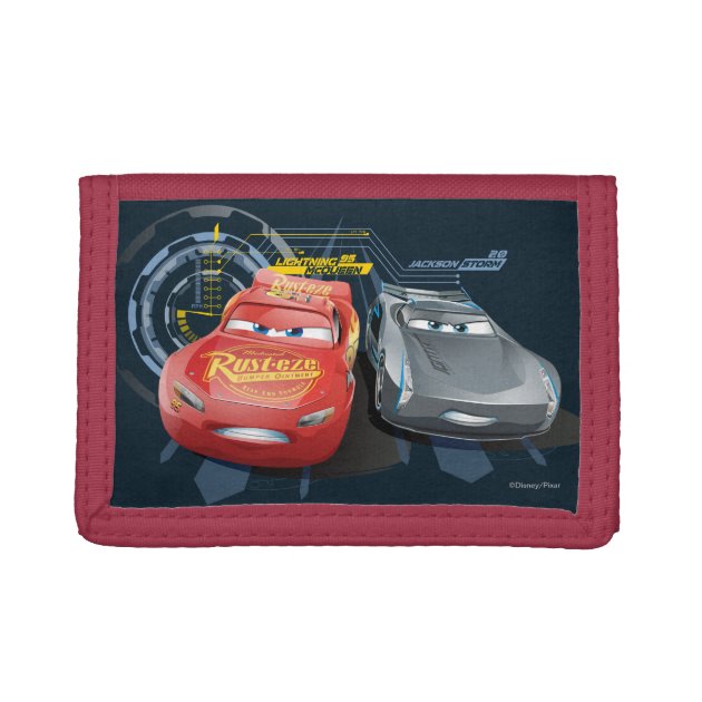 New Disney Cars Mcqueen Red Trifold Wallet Storm Piston Cup 