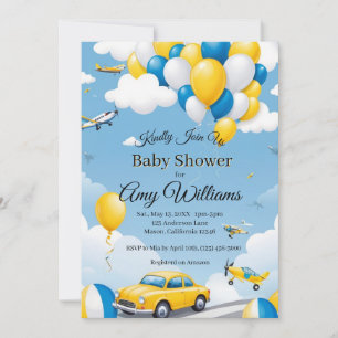 Cars and  airplanes Boy Baby Shower Invitation