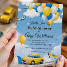 Cars and airplanes Boy Baby Shower Invitation