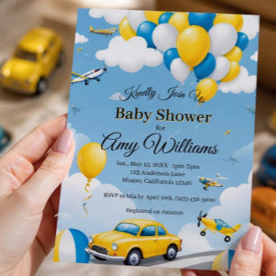 Cars and airplanes Boy Baby Shower Invitation