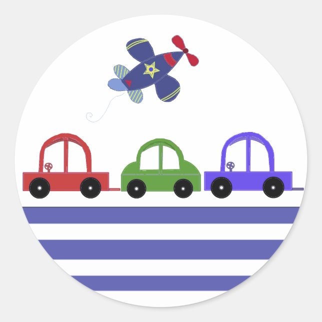 Cars and an Airplane Classic Round Sticker (Front)