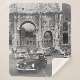Cars and ancient monuments Rome Italyvintage, ital Sherpa Blanket