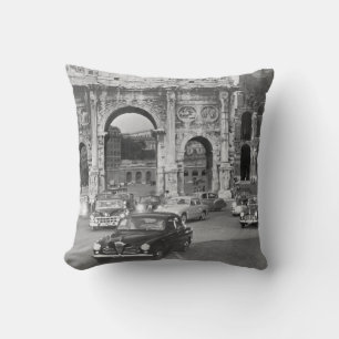 Cars and ancient monuments Rome Italyvintage, ital Throw Pillow