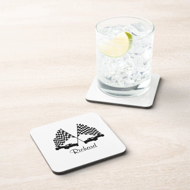 Cars and Checker Flag Race Personal Beverage Coaster (Right Side)