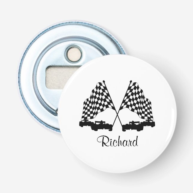 Cars and Checker Flag Race Personal Bottle Opener (Front)