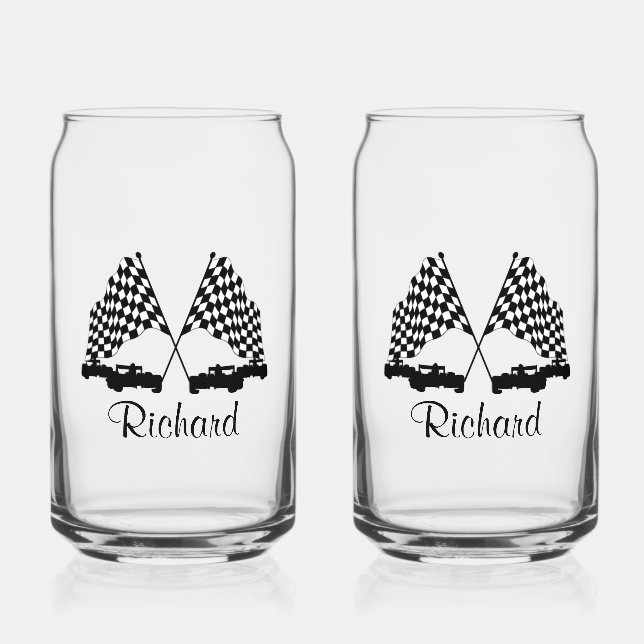 Cars and Checker Flag Race Personal Can Glass (Front)