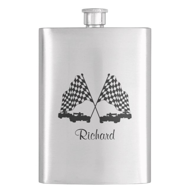 Cars and Checker Flag Race Personal Flask (Front)