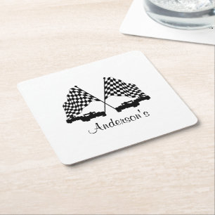 Cars and Checker Flag Race Personal Square Paper Coaster