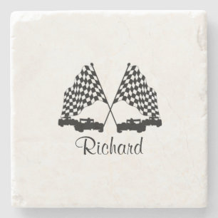 Cars and Checker Flag Race Personal Stone Coaster