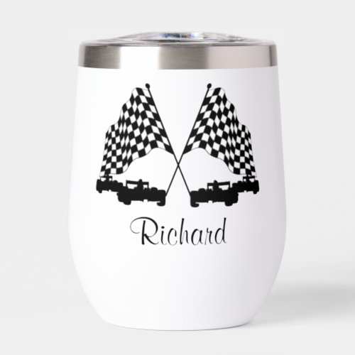 Cars and Checker Flag Race Personal Thermal Wine Tumbler