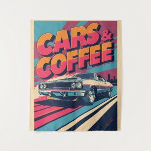 cars and coffee tapestry