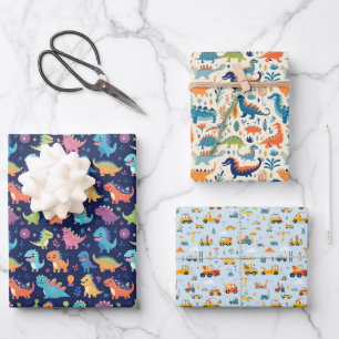 Cars And Dinosaurs Wrapping Paper Sheets