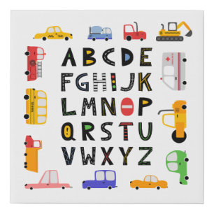 Cars and Trucks Alphabet Nursery Kids Room Faux Canvas Print