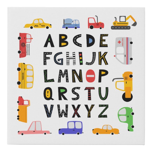 Cars and Trucks Alphabet Nursery Kids Room  Faux Canvas Print (Front)