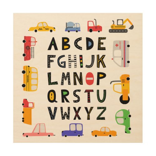 Cars and Trucks Alphabet Nursery Kids Room  Wood Wall Art