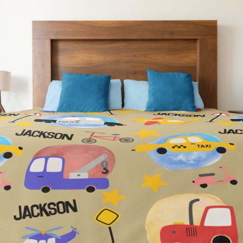 Cars and Trucks Primary Colors Duvet Cover