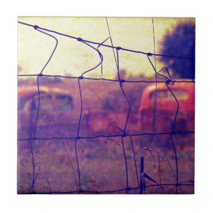 Cars and Trucks Rusting Away Ceramic Tile