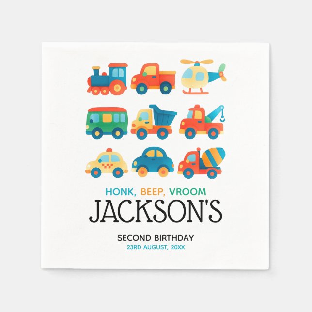 Cars and Trucks Transportation Birthday  Napkins (Front)
