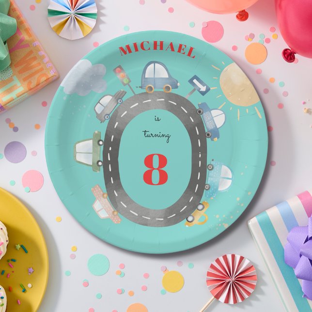 Cars and vehicles on the road boy birthday paper plates (Creator Uploaded)