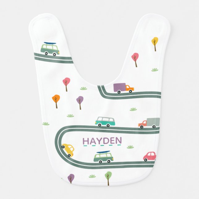 Cars and Vehicles Winding Road Personalised Baby Bib (Front)