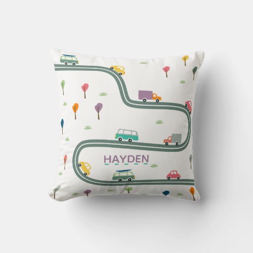 Cars and Vehicles Winding Road Personalised Kids Throw Pillow