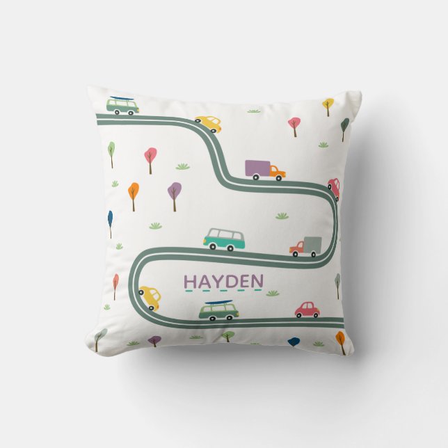 Cars and Vehicles Winding Road Personalised Kids Throw Pillow (Front)