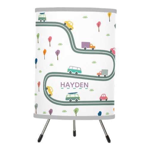 Cars and Vehicles Winding Road Personalised Kids Tripod Lamp