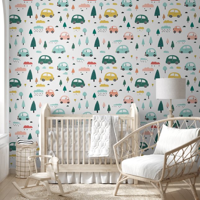 Cars Baby Boy Seamless Pattern Nursery Room Wallpaper (Kids)