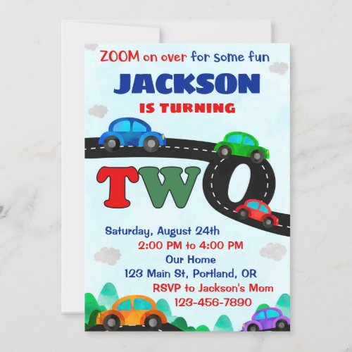 Cars birthday invitation Driver boy 2nd birthday