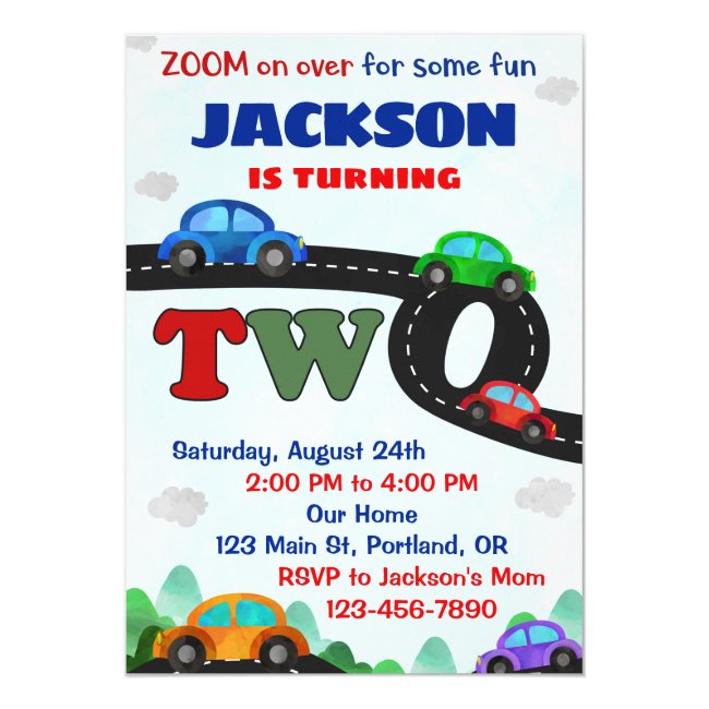 Cars birthday invitation Driver boy 2nd birthday