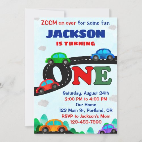 Cars birthday invitation Driver boy first birthday