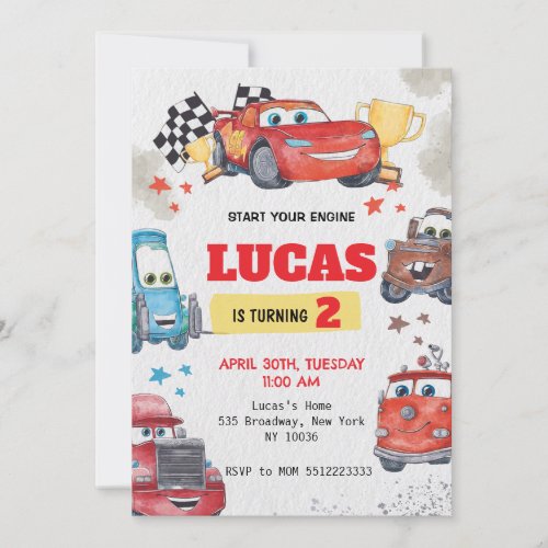 Cars Birthday Invitation Kids Invite Any Age