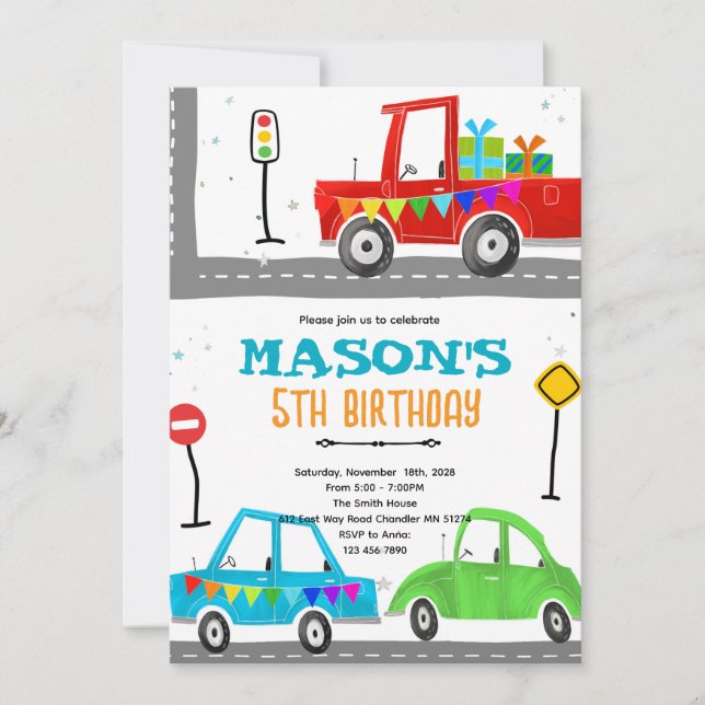 Cars Birthday party Invitation Template (Front)