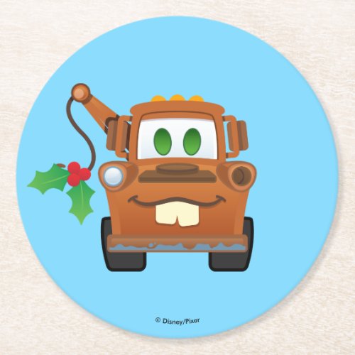 Cars Christmas  Mater Tow Truck Round Paper Coaster