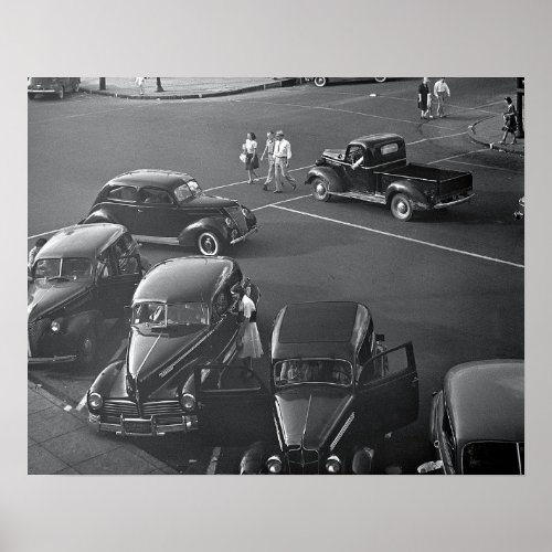Cars Downtown 1942 Vintage Photo Poster