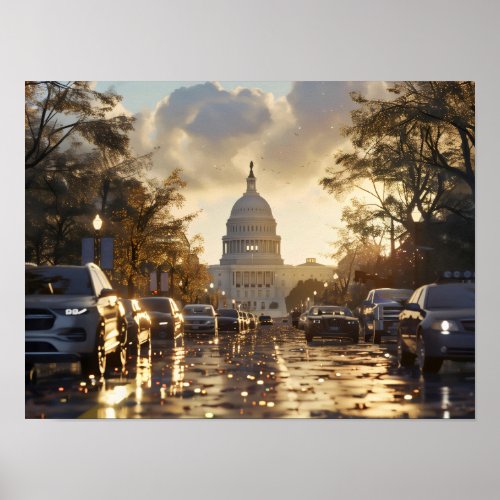 Cars Driving Down Street In Washington DC Poster