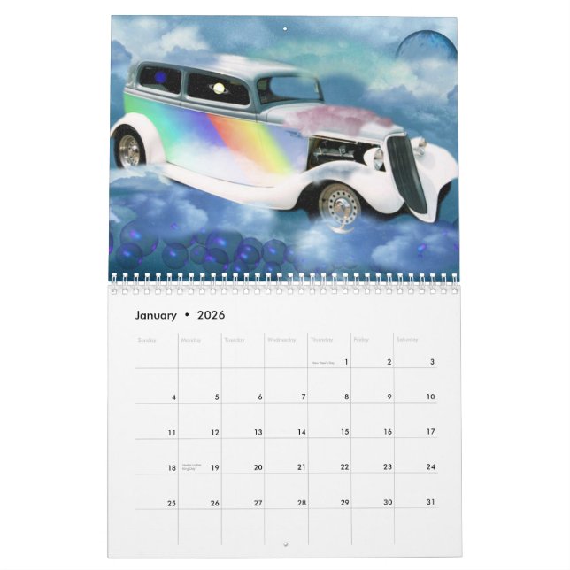 Cars in the clouds calendar by valxart.com (Jan 2026)
