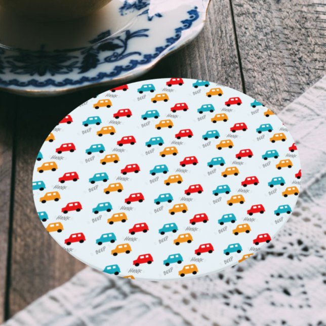 Cars Kids Boy Birthday Round Paper Coaster (Creator Uploaded)