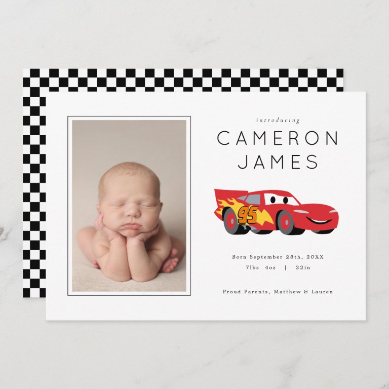 Cars Lightning McQueen Baby Birth Announcement