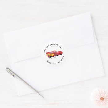 Cars - Lightning Mcqueen Baby Shower Address Classic Round Sticker by DisneyPixarCars at Zazzle